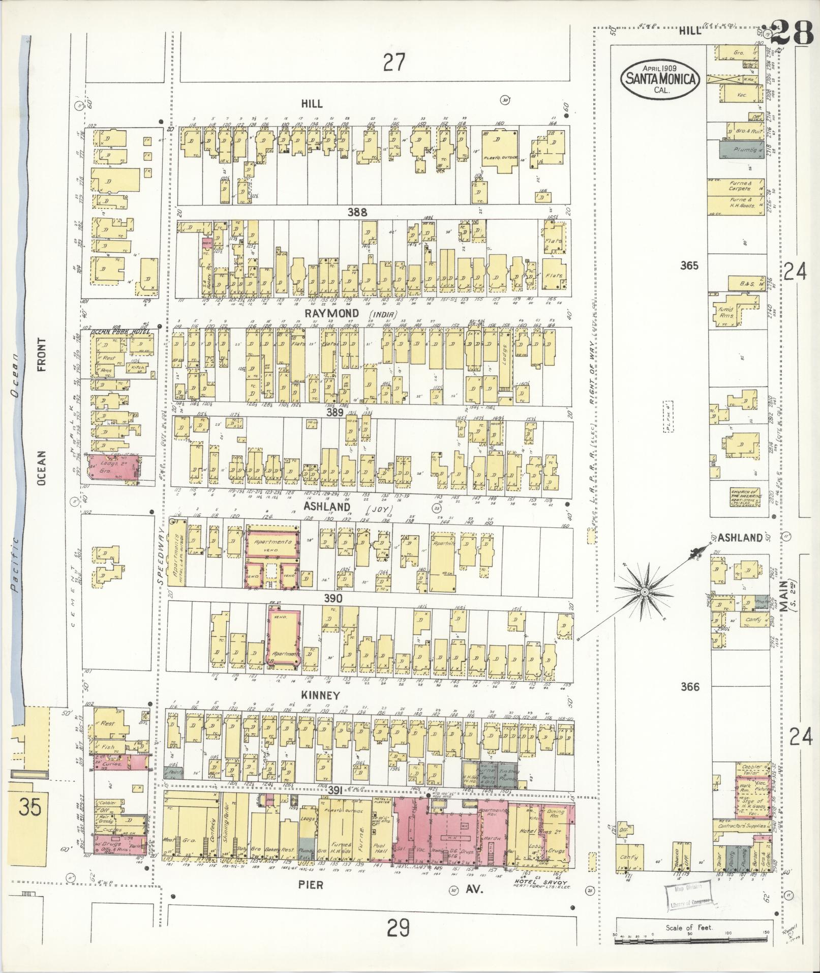 Sanborn Fire Insurance Map from Santa Monica, Los Angeles County, California (1909), Sheet #0028 - Complete Map Set gallery image, historic Sanborn map, vintage wall art, California California
