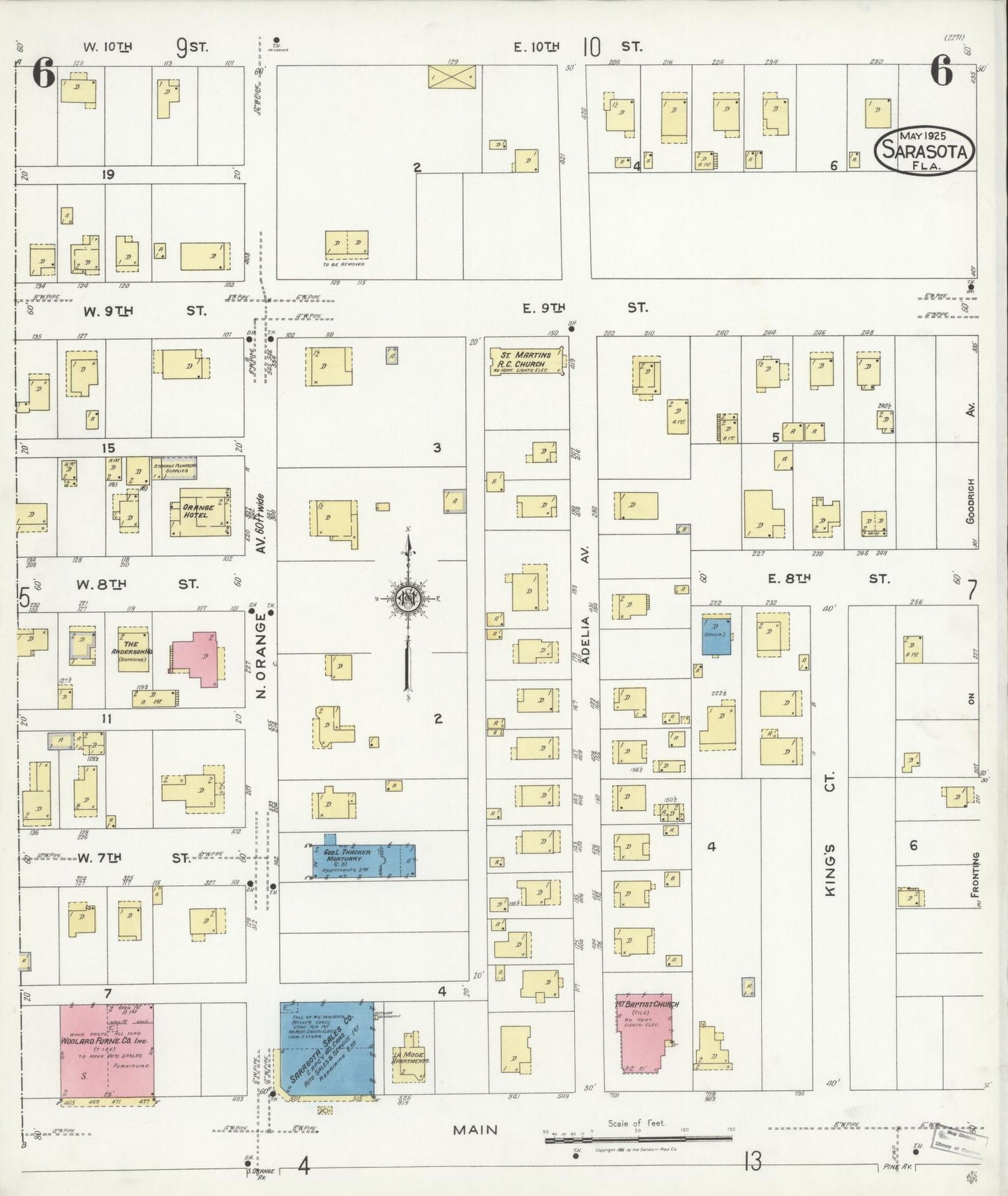 Sanborn Fire Insurance Map from Sarasota, Sarasota County, Florida (1925), Sheet #0006 - Complete Map Set gallery image, historic Sanborn map, vintage wall art, Florida Florida