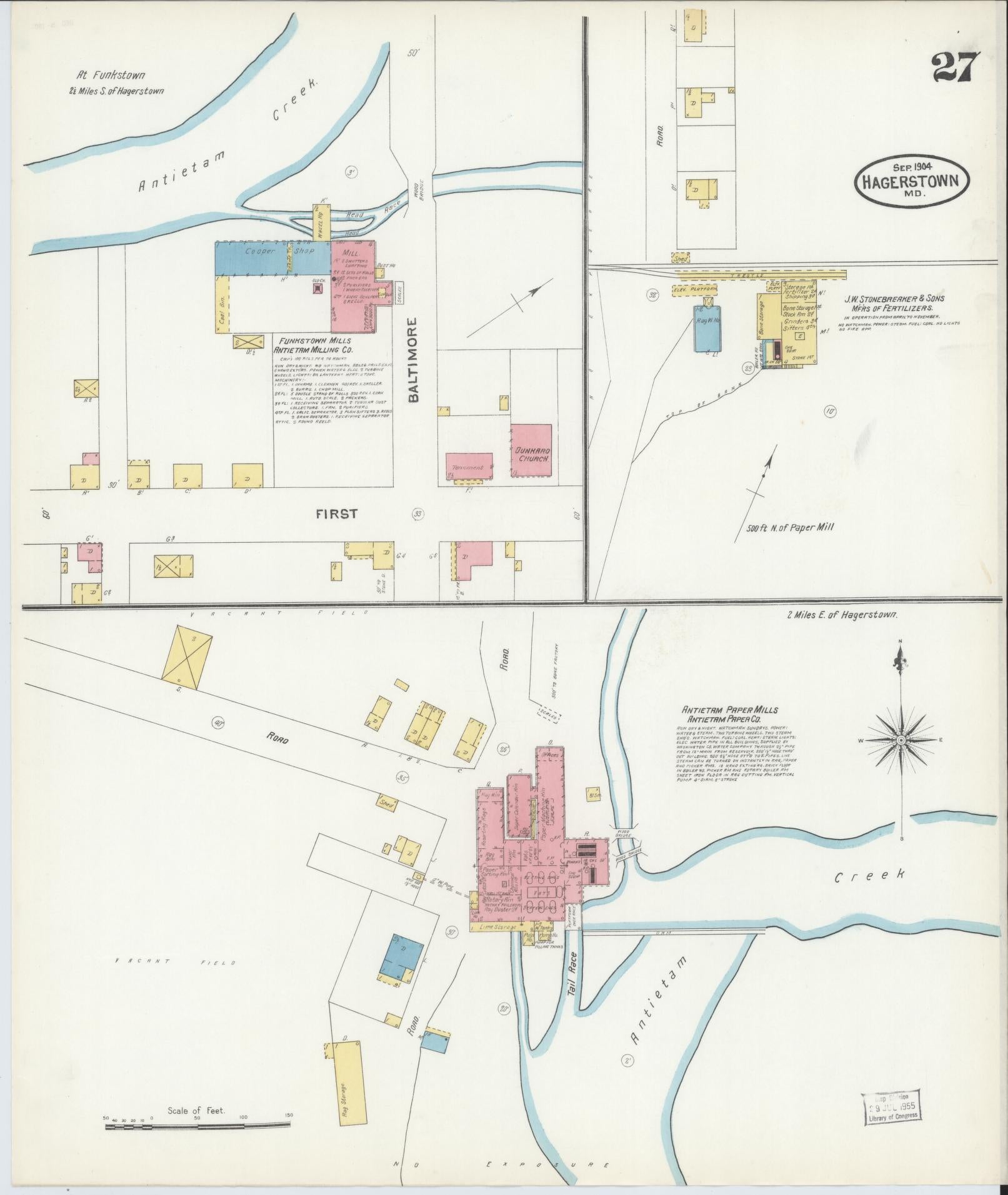 Washington, Maryland - 1904 - Sanborn Fire Insurance Map, Sheet #0027 - Historic Sanborn Fire Insurance Map Print, Washington Maryland 1904 0027 vintage old map wall art