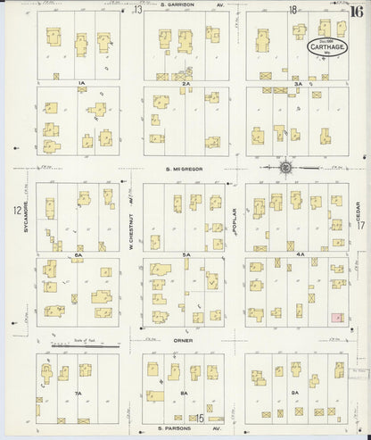Sanborn Fire Insurance Map from Carthage, Jasper County, Missouri (1909), Sheet #0016 - Complete Map Set gallery image, historic Sanborn map, vintage wall art, Missouri Missouri
