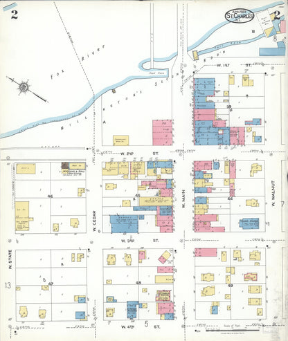Sanborn Fire Insurance Map from Saint Charles, Kane County, Illinois (1923), Sheet #0002 - Complete Map Set gallery image, historic Sanborn map, vintage wall art, Illinois Illinois
