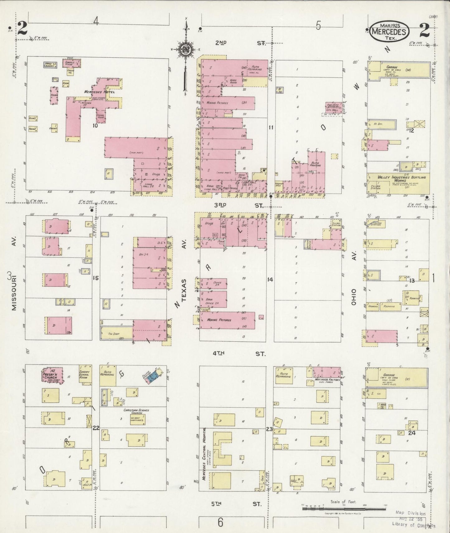 Sanborn Fire Insurance Map from Mercedes, Hidalgo County, Texas (1925), Sheet #0002 - Complete Map Set gallery image, historic Sanborn map, vintage wall art, Texas Texas