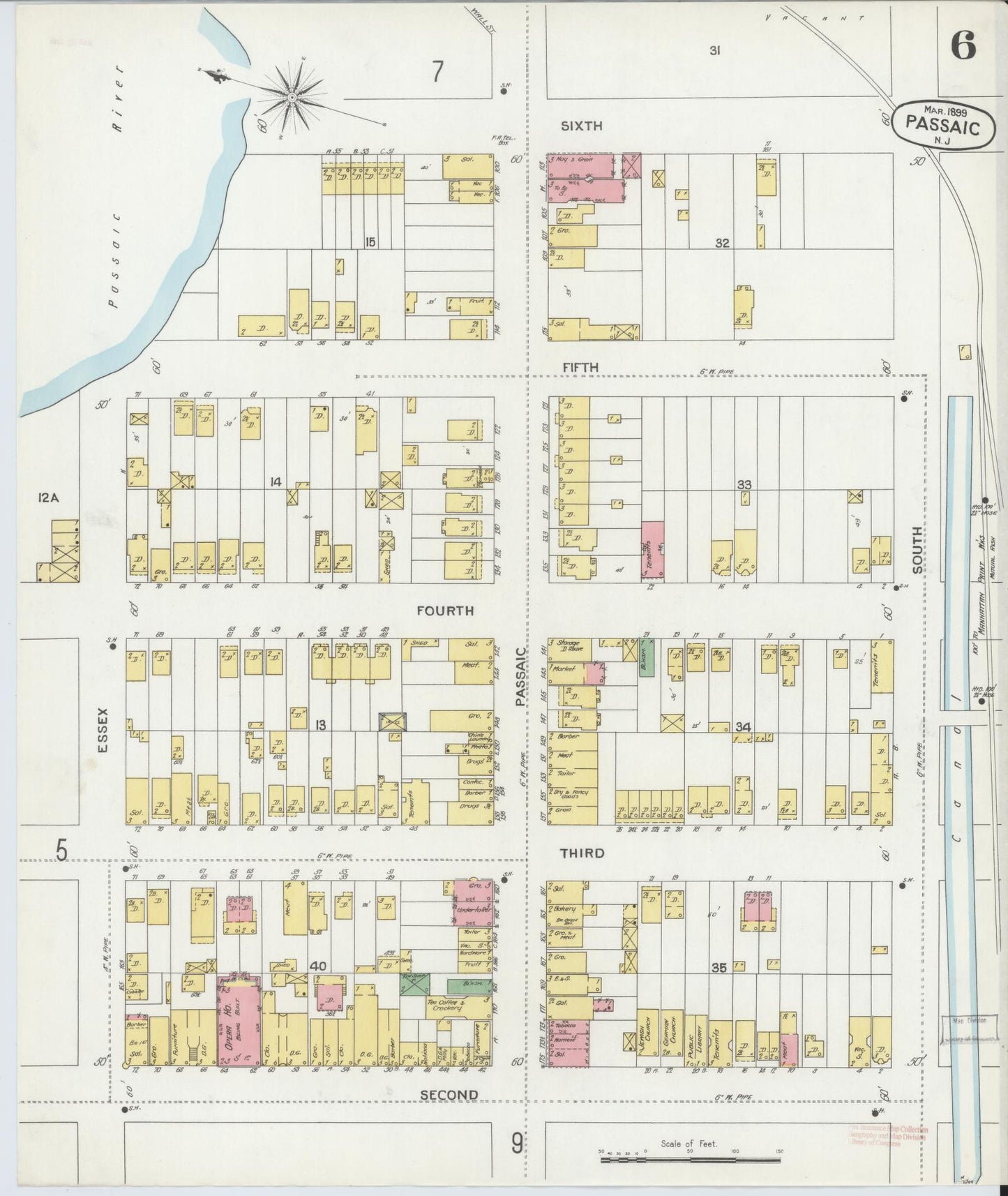 Sanborn Fire Insurance Map from Passaic, Passaic County, New Jersey (1899), Sheet #0006 - Complete Map Set gallery image, historic Sanborn map, vintage wall art, New Jersey New Jersey