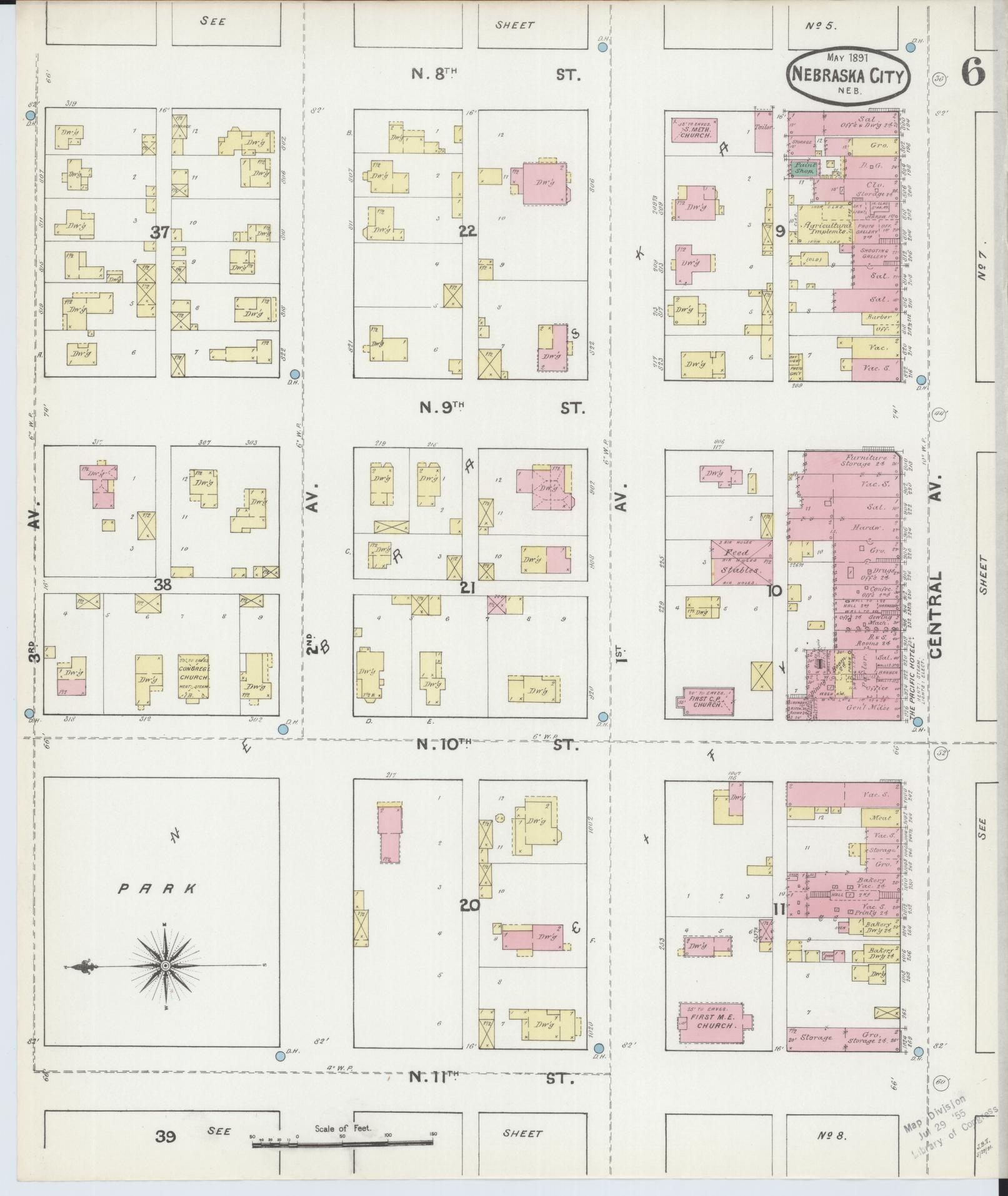 Sanborn Fire Insurance Map from Nebraska City, Otoe County, Nebraska (1891), Sheet #0006 - Historic Sanborn Fire Insurance Map Print, vintage old map wall art, antique decor, genealogy gift, Nebraska Nebraska map