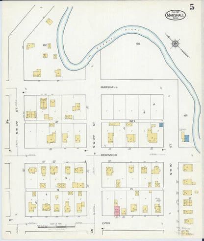 Sanborn Fire Insurance Map from Marshall, Lyon County, Minnesota (1917), Sheet #0005 - Historic Sanborn Fire Insurance Map Print, vintage old map wall art, antique decor, genealogy gift, Minnesota Minnesota map