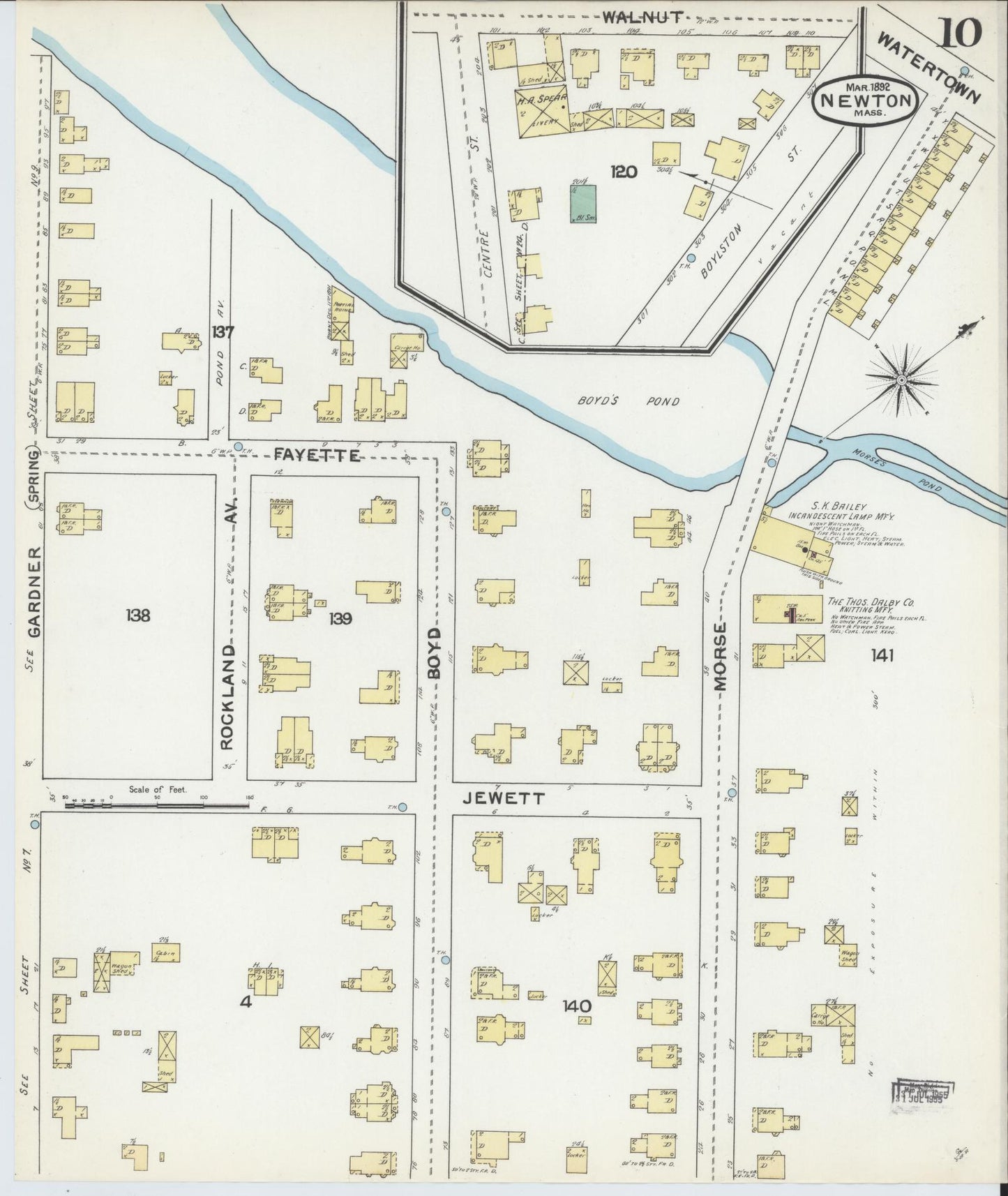 Sanborn Fire Insurance Map from Newton, Middlesex County, Massachusetts (1892), Sheet #0010 - Complete Map Set gallery image, historic Sanborn map, vintage wall art, Massachusetts Massachusetts