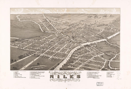 Panoramic view of the city of Niles, Trumbull Co., Ohio 1882. (1882) – Historic Bird’s-Eye View Panorama Print