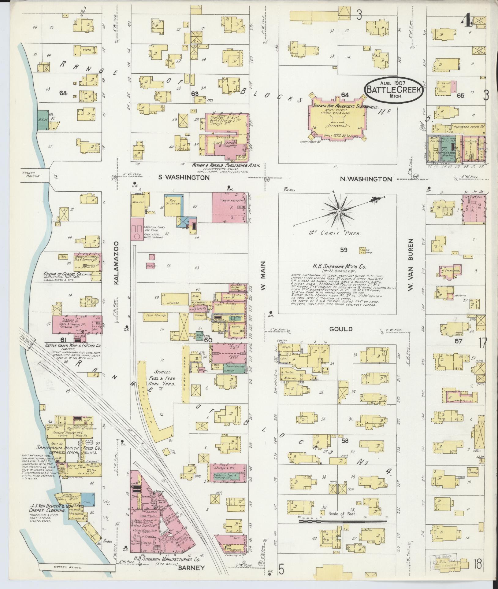 Sanborn Fire Insurance Map from Battle Creek, Calhoun County, Michigan (1907), Sheet #0004 - Historic Sanborn Fire Insurance Map Print, vintage old map wall art, antique decor, genealogy gift, Michigan Michigan map
