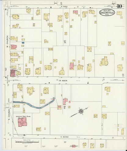 Sanborn Fire Insurance Map from Greeneville, Greene County, Tennessee (1920), Sheet #0010 - Complete Map Set gallery image, historic Sanborn map, vintage wall art, Tennessee Tennessee