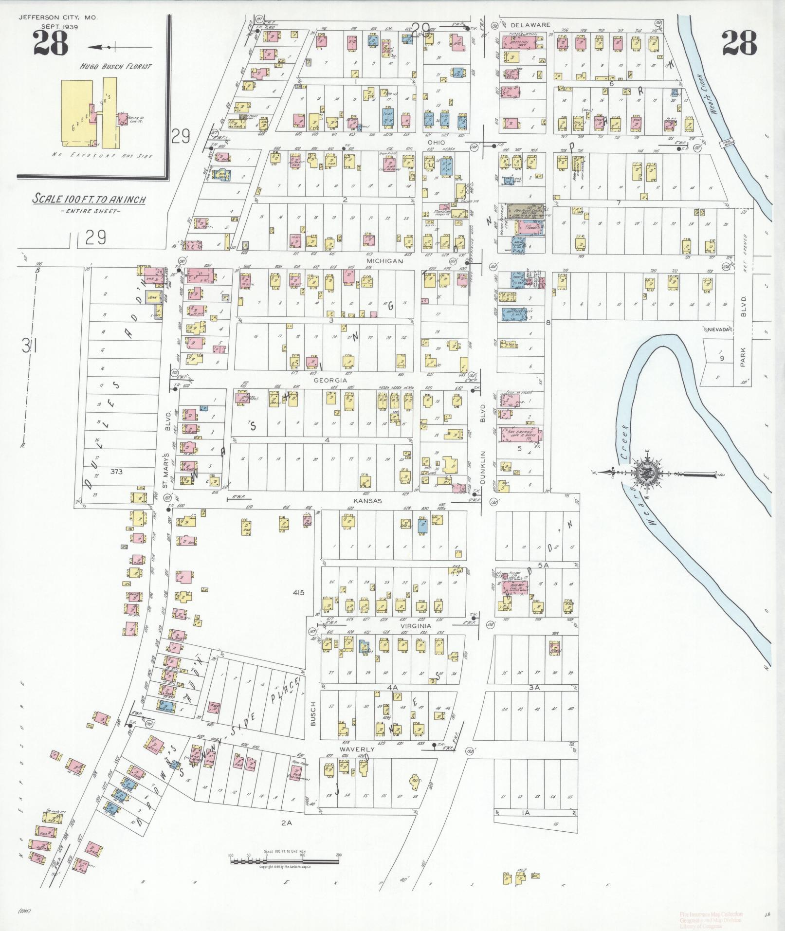 Sanborn Fire Insurance Map from Jefferson City, Cole County, Missouri (1939), Sheet #0028 - Complete Map Set gallery image, historic Sanborn map, vintage wall art, Missouri Missouri