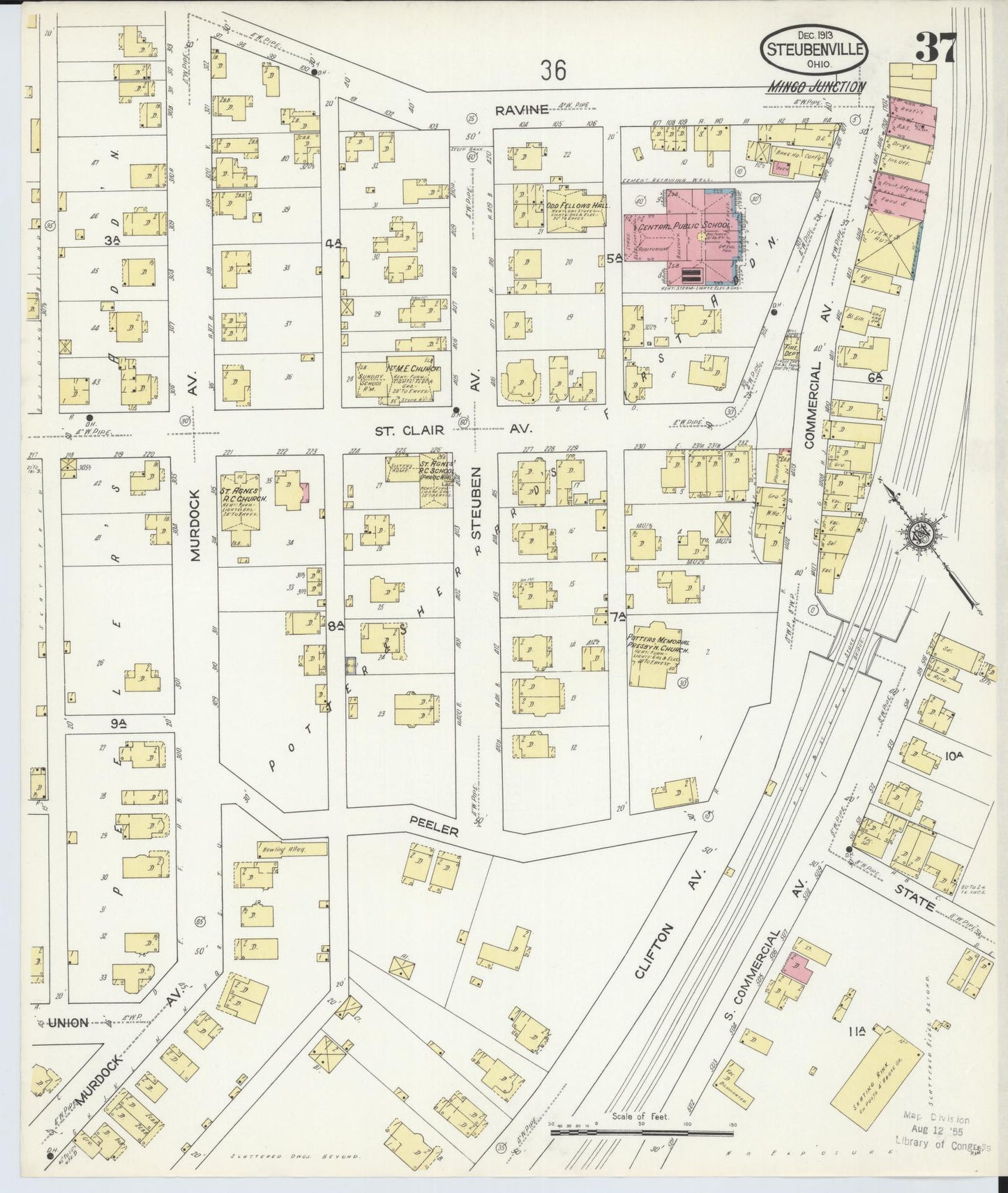 Sanborn Fire Insurance Map from Steubenville, Jefferson County, Ohio (1913), Sheet #0037 - Complete Map Set gallery image, historic Sanborn map, vintage wall art, Ohio Ohio