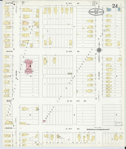 Sanborn Fire Insurance Map from Traverse City, Grand Traverse County, Michigan (1910), Sheet #0024 - Complete Map Set gallery image, historic Sanborn map, vintage wall art, Michigan Michigan