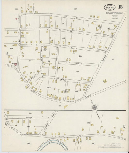 Sanborn Fire Insurance Map from Sayre, Bradford County, Pennsylvania (1915), Sheet #0015 - Historic Sanborn Fire Insurance Map Print, vintage old map wall art, antique decor, genealogy gift, Pennsylvania Pennsylvania map