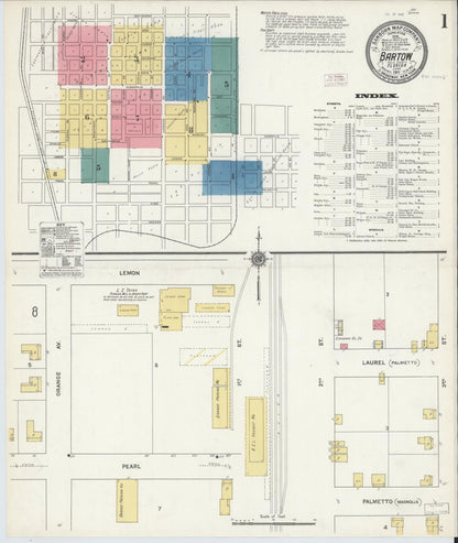 Sanborn Fire Insurance Map from Bartow, Polk County, Florida (1911), Sheet #0001 - Historic Sanborn Fire Insurance Map Print, vintage old map wall art, antique decor, genealogy gift, Florida Florida map