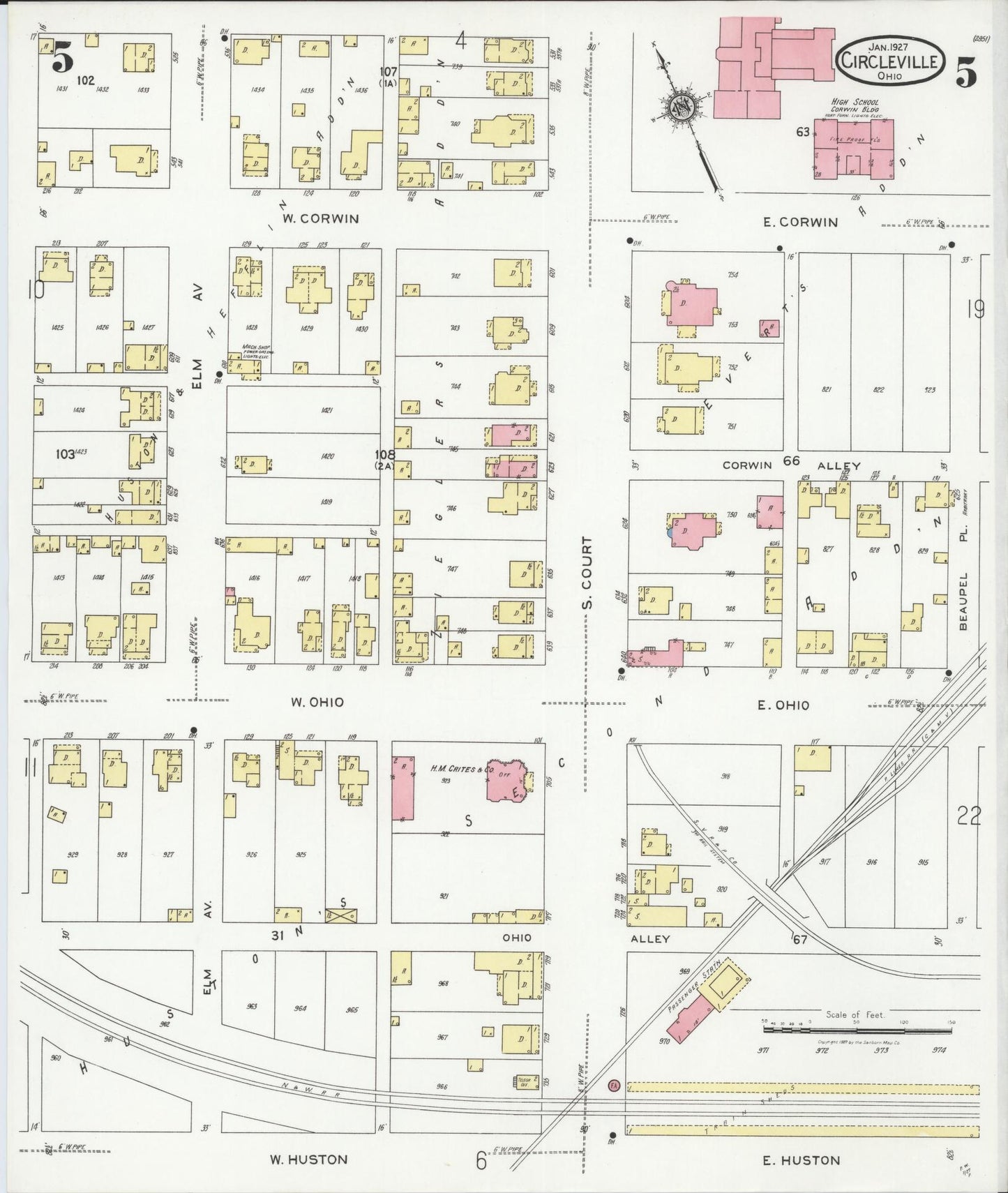 Sanborn Fire Insurance Map from Circleville, Pickaway County, Ohio (1927), Sheet #0005 - Complete Map Set gallery image, historic Sanborn map, vintage wall art, Ohio Ohio
