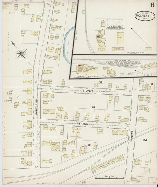 Sanborn Fire Insurance Map from Rochester, Strafford County, New Hampshire (1887), Sheet #0006 - Historic Sanborn Fire Insurance Map Print, vintage old map wall art, antique decor, genealogy gift, New Hampshire New Hampshire map