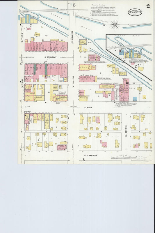 Sanborn Fire Insurance Map from Rochester, Olmsted County, Minnesota (1909), Sheet #0002 - Historic Sanborn Fire Insurance Map Print, vintage old map wall art, antique decor, genealogy gift, Minnesota Minnesota map