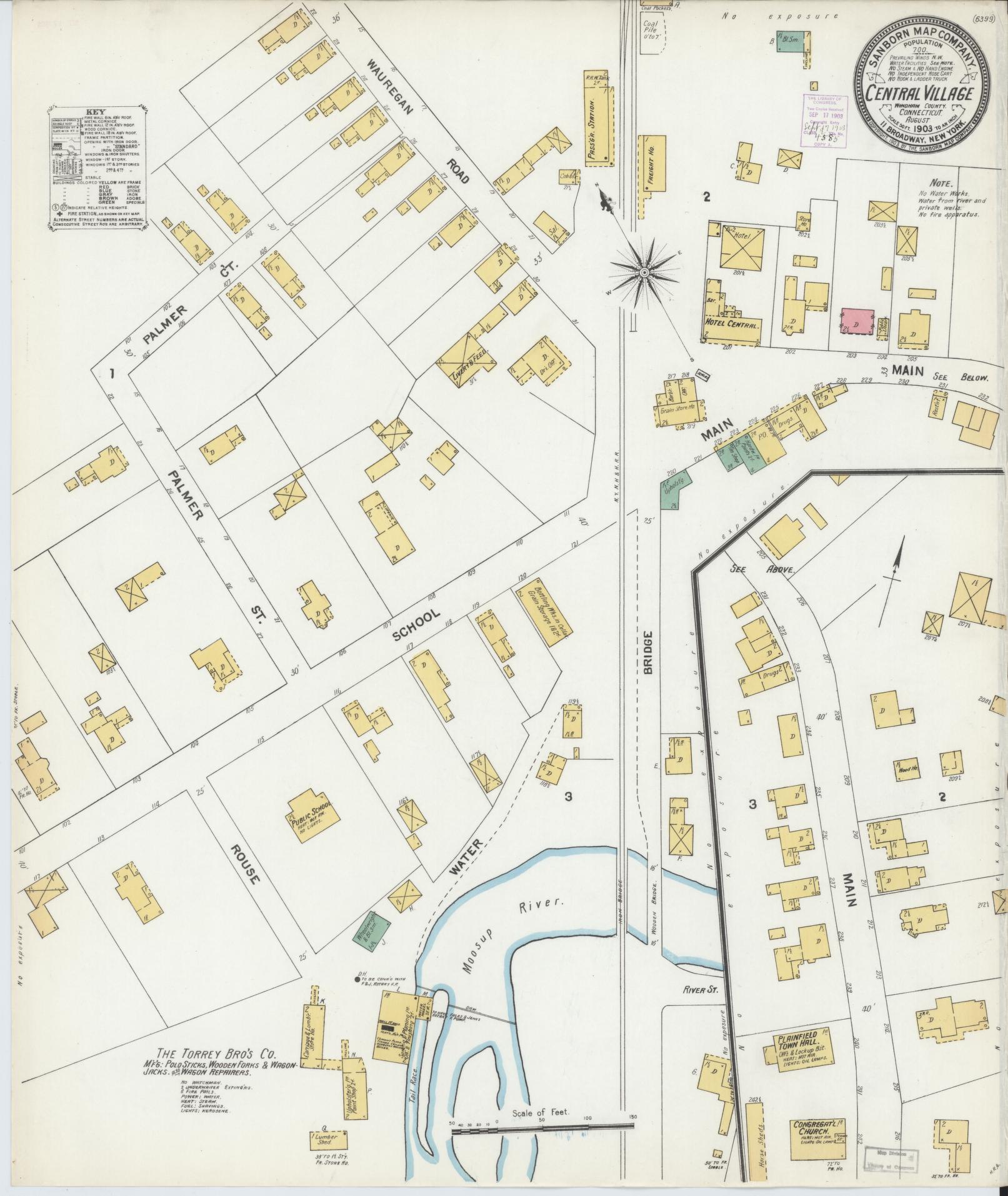 Sanborn Fire Insurance Map from Central Village, Windham County, Connecticut (1903), Sheet #0001 - Historic Sanborn Fire Insurance Map Print, vintage old map wall art, antique decor, genealogy gift, Connecticut Connecticut map