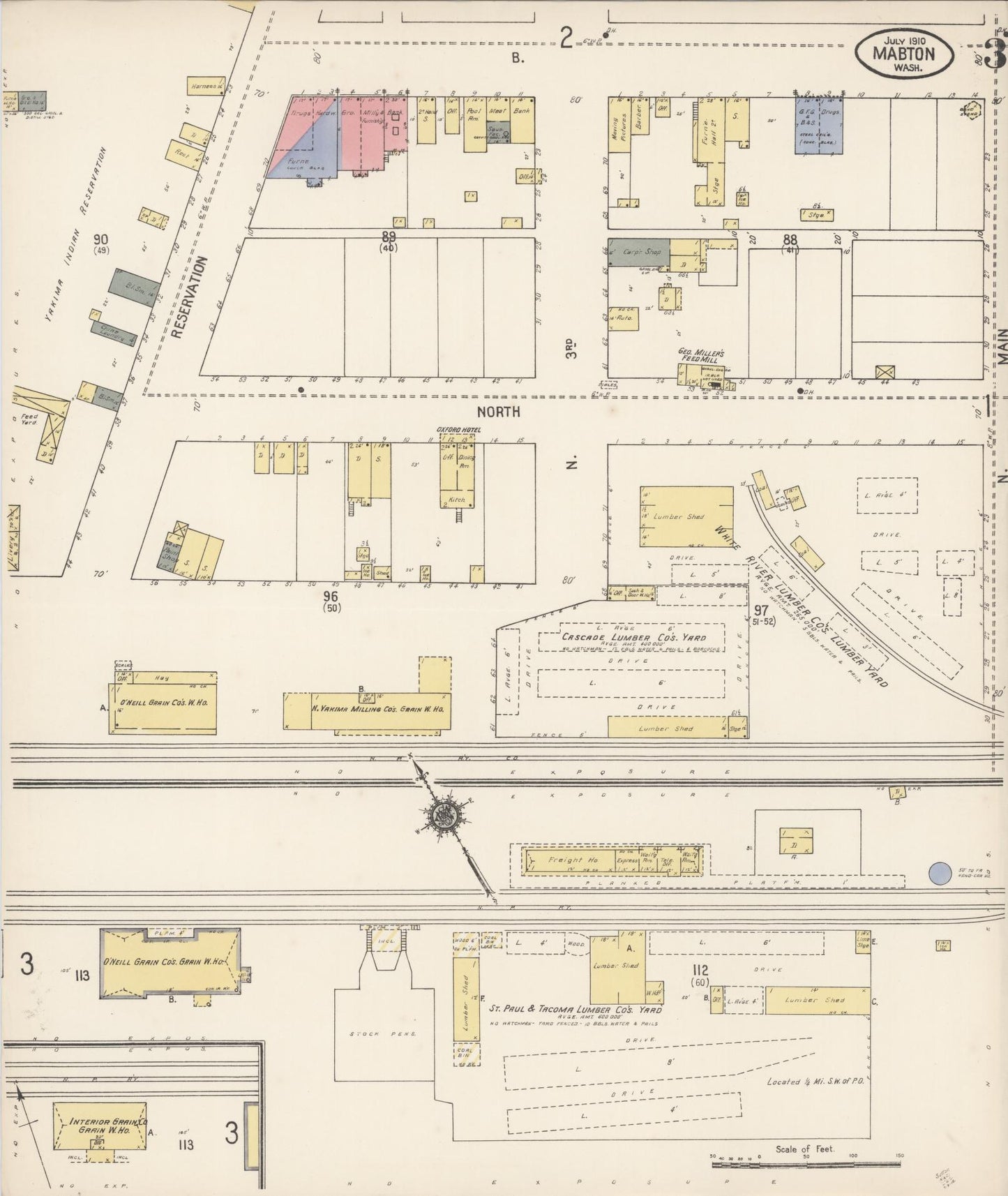 Sanborn Fire Insurance Map from Mabton, Yakima County, Washington (1910), Sheet #0003 - Historic Sanborn Fire Insurance Map Print, vintage old map wall art, antique decor, genealogy gift, Washington Washington map