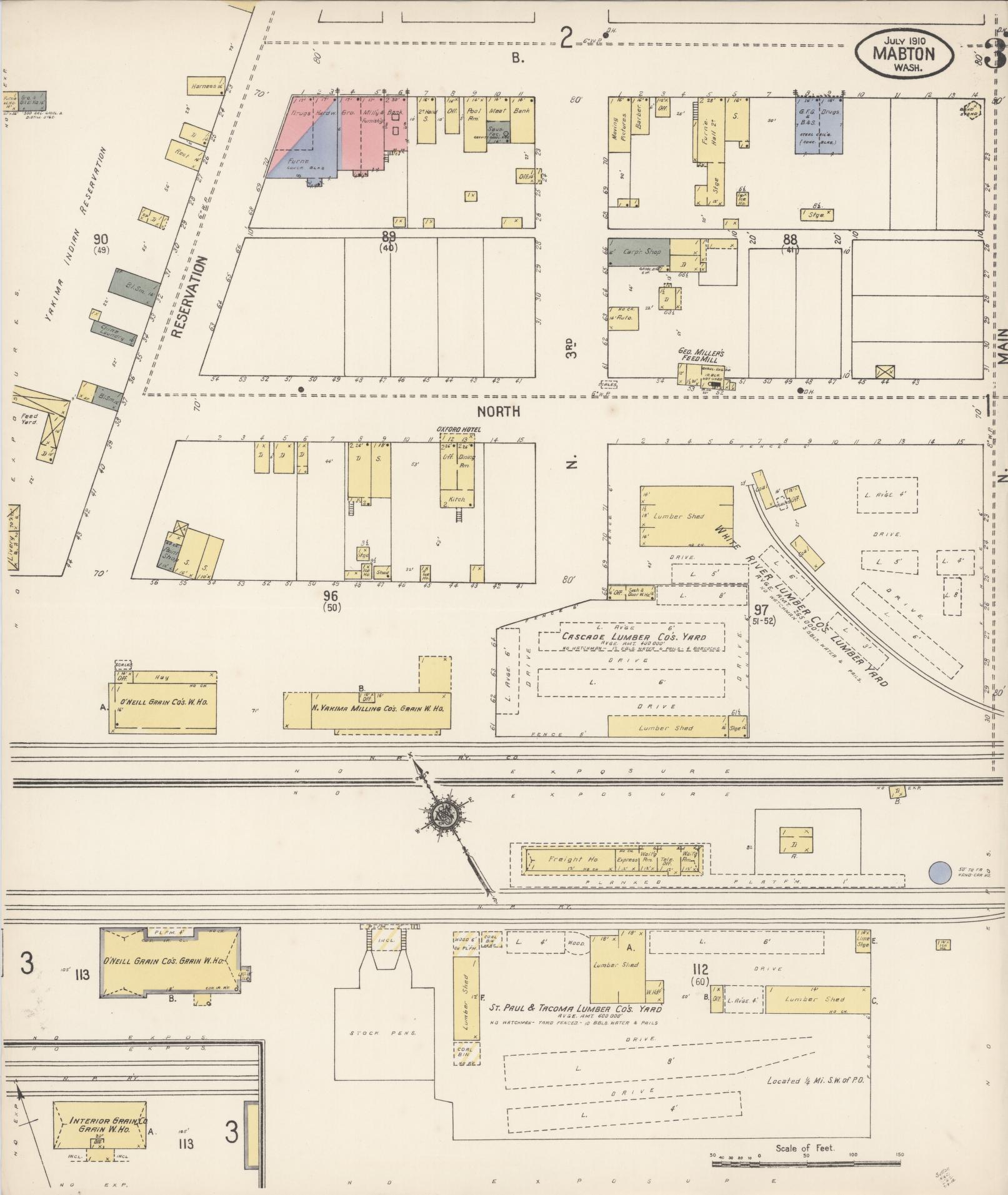 Sanborn Fire Insurance Map from Mabton, Yakima County, Washington (1910), Sheet #0003 - Historic Sanborn Fire Insurance Map Print, vintage old map wall art, antique decor, genealogy gift, Washington Washington map