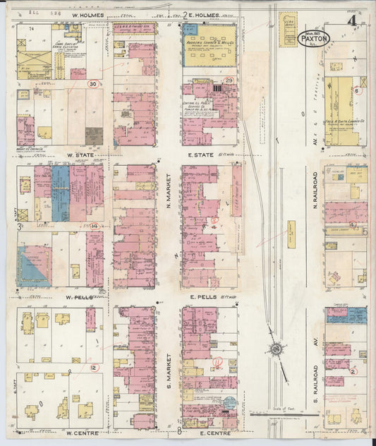Sanborn Fire Insurance Map from Paxton, Ford County, Illinois (1932), Sheet #0004 - Historic Sanborn Fire Insurance Map Print, vintage old map wall art, antique decor, genealogy gift, Illinois Illinois map
