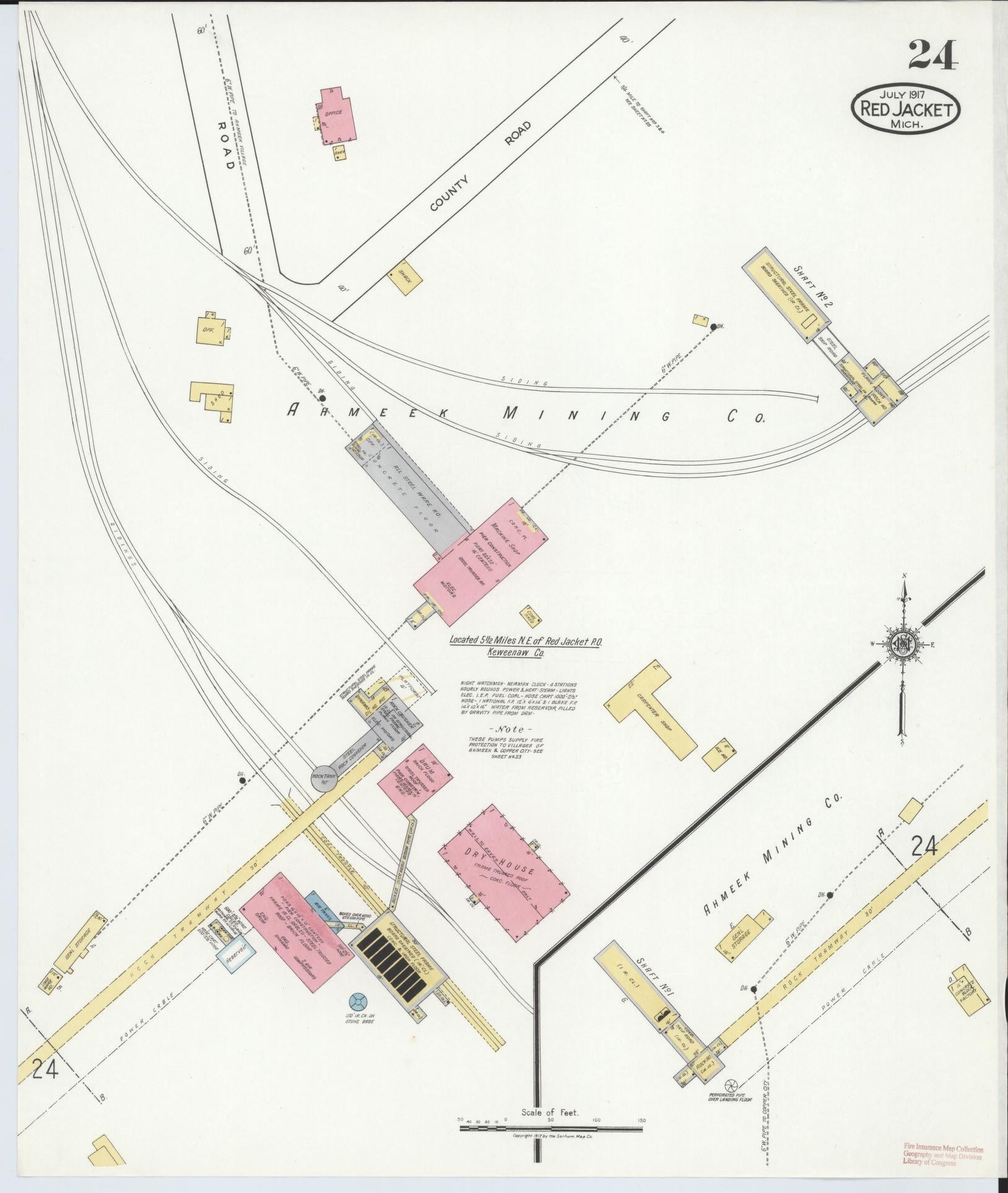 Sanborn Fire Insurance Map from Red Jacket, Houghton County, Michigan (1917), Sheet #0024 - Complete Map Set gallery image, historic Sanborn map, vintage wall art, Michigan Michigan