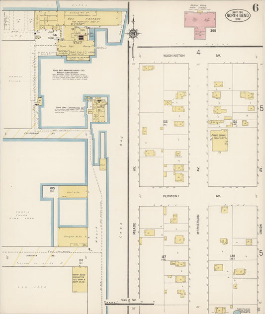 Sanborn Fire Insurance Map from North Bend, Coos County, Oregon (1911), Sheet #0006 - Historic Sanborn Fire Insurance Map Print, vintage old map wall art, antique decor, genealogy gift, Oregon Oregon map
