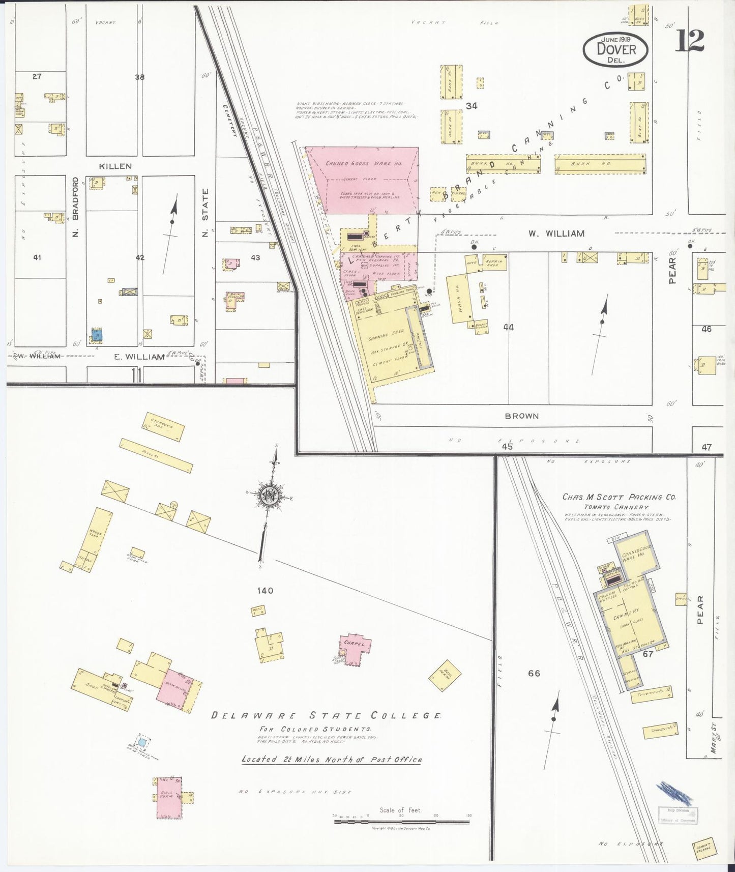 Sanborn Fire Insurance Map from Dover, Kent County, Delaware (1919), Sheet #0012 - Complete Map Set gallery image, historic Sanborn map, vintage wall art, Delaware Delaware