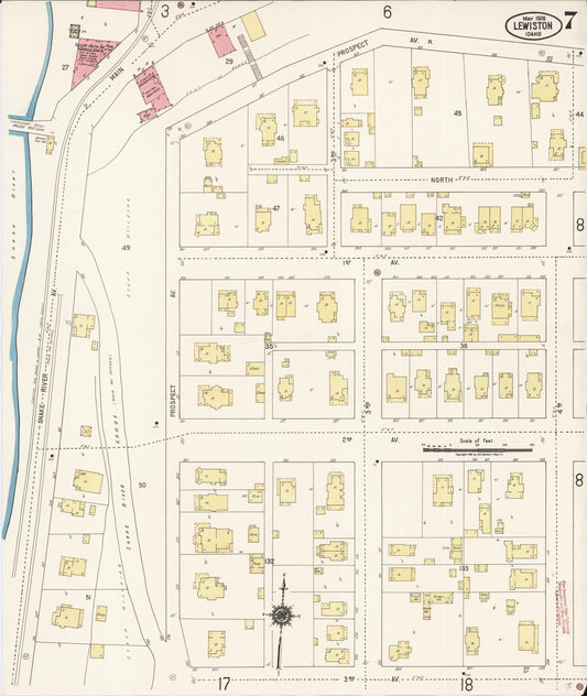 Sanborn Fire Insurance Map from Lewiston, Nez Perce County, Idaho (1918), Sheet #0007 - Historic Sanborn Fire Insurance Map Print, vintage old map wall art, antique decor, genealogy gift, Idaho Idaho map