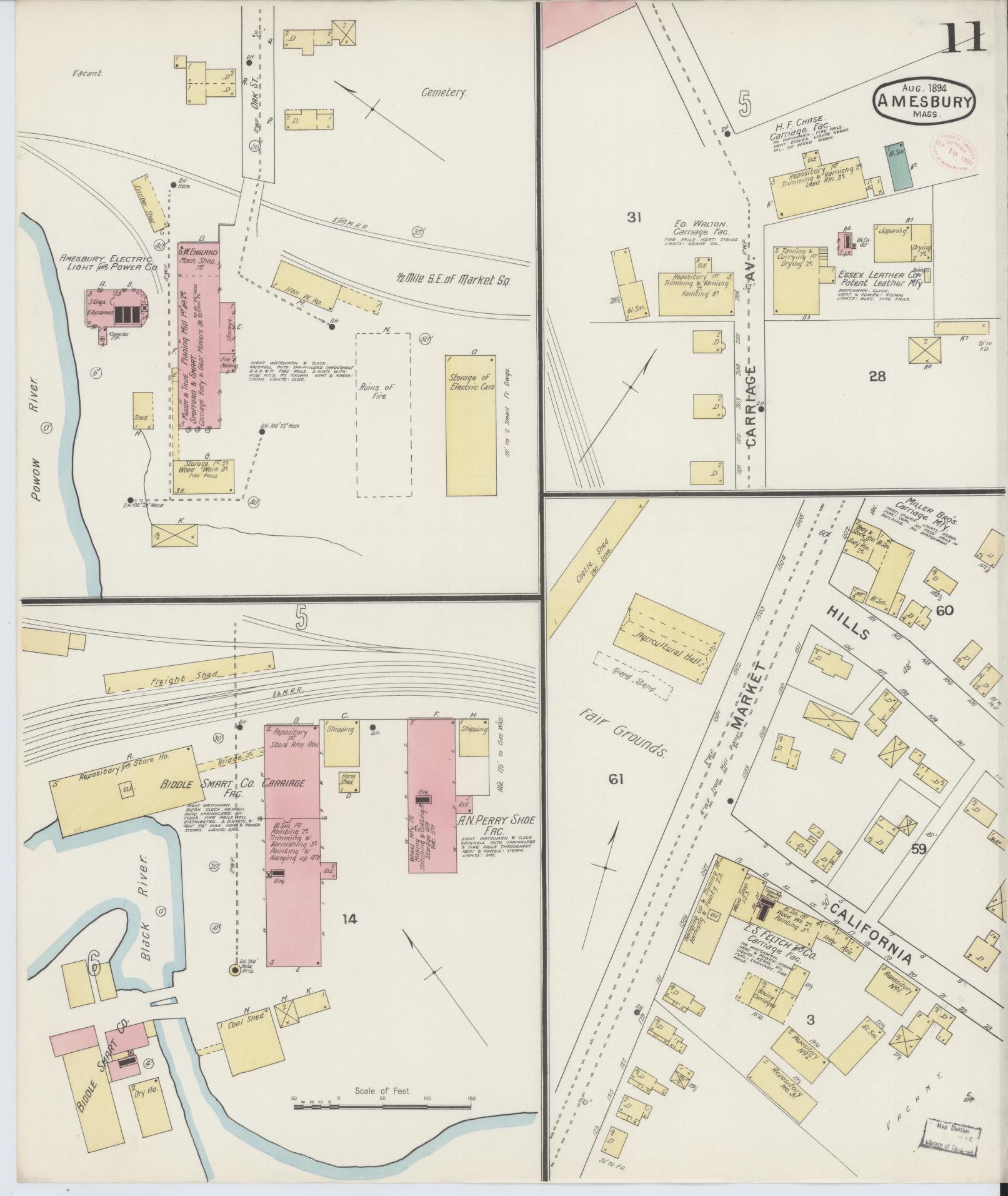 Sanborn Fire Insurance Map from Amesbury, Essex County, Massachusetts (1894), Sheet #0011 - Complete Map Set gallery image, historic Sanborn map, vintage wall art, Massachusetts Massachusetts