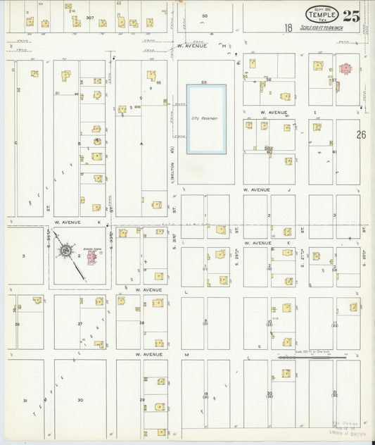 Sanborn Fire Insurance Map from Temple, Bell County, Texas (1915), Sheet #0025 - Historic Sanborn Fire Insurance Map Print, vintage old map wall art, antique decor, genealogy gift, Texas Texas map