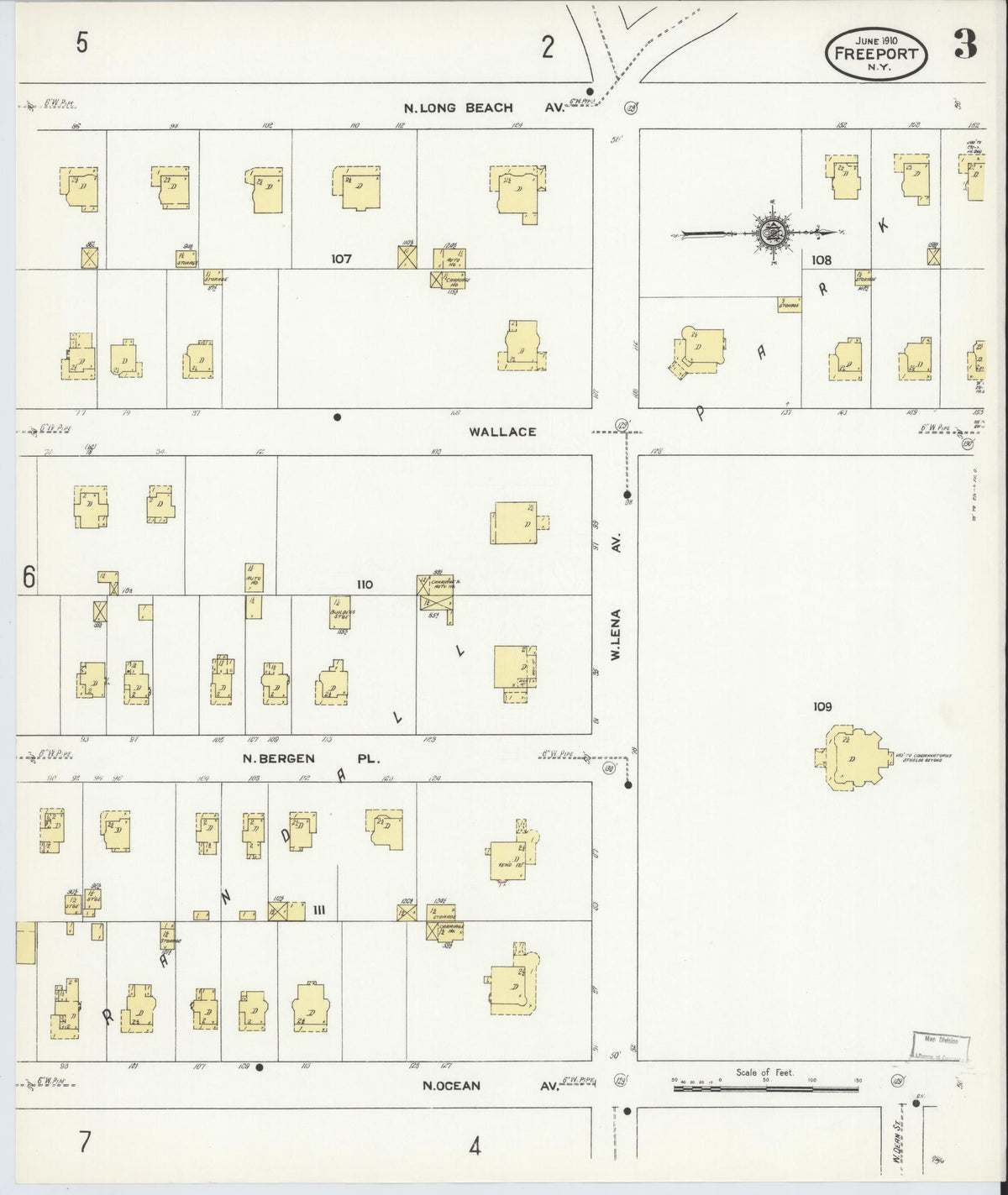Sanborn Fire Insurance Map from Freeport, Nassau County, New York (1910), Sheet #0003 - Complete Map Set gallery image, historic Sanborn map, vintage wall art, New York New York