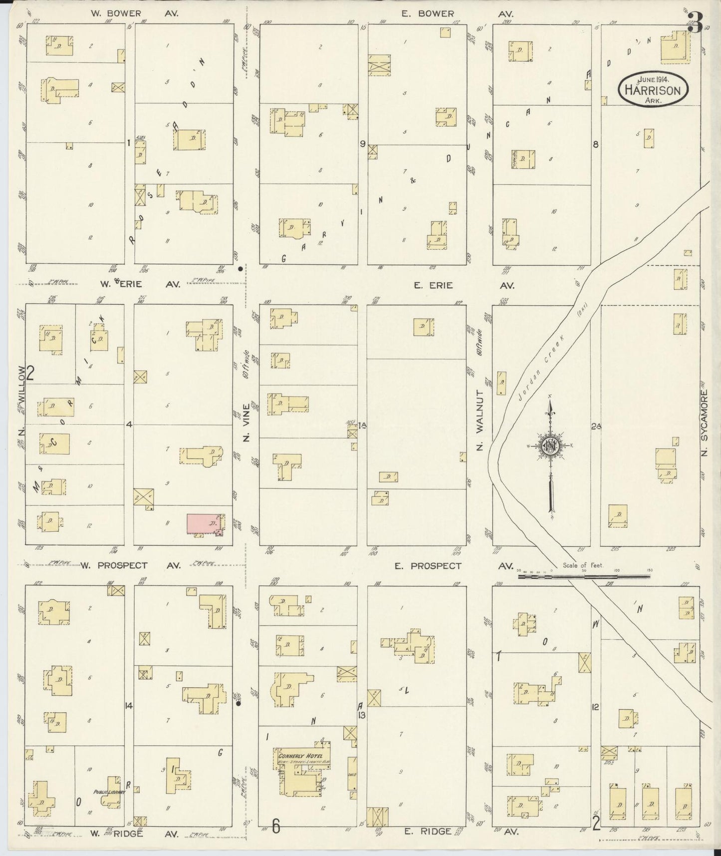 Sanborn Fire Insurance Map from Harrison, Boone County, Arkansas (1914), Sheet #0003 - Complete Map Set gallery image, historic Sanborn map, vintage wall art, Arkansas Arkansas