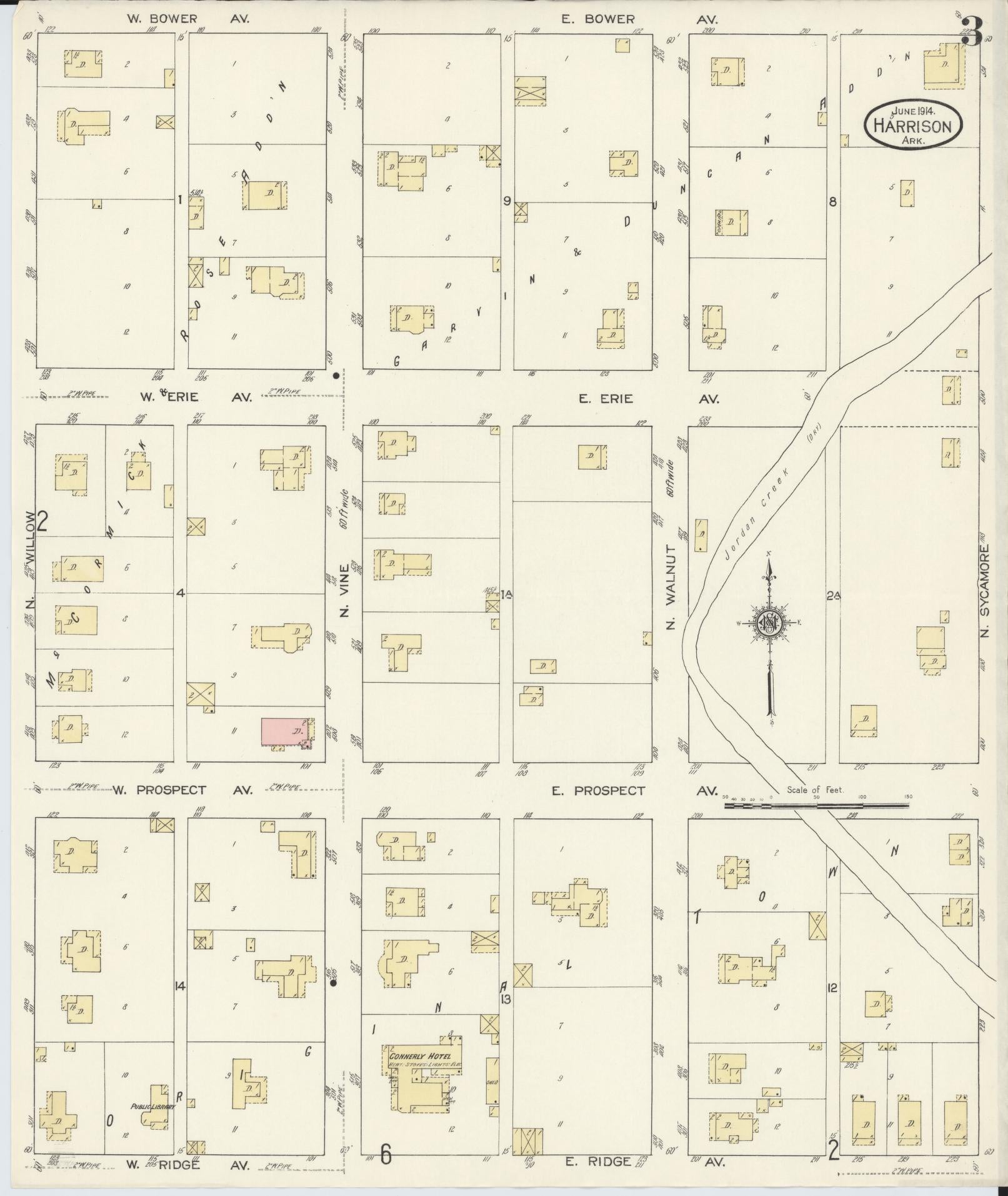Sanborn Fire Insurance Map from Harrison, Boone County, Arkansas (1914), Sheet #0003 - Complete Map Set gallery image, historic Sanborn map, vintage wall art, Arkansas Arkansas