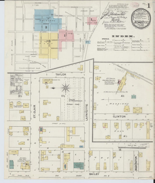 Sanborn Fire Insurance Map from Romeo, Macomb County, Michigan (1890), Sheet #0001 - Historic Sanborn Fire Insurance Map Print, vintage old map wall art, antique decor, genealogy gift, Michigan Michigan map
