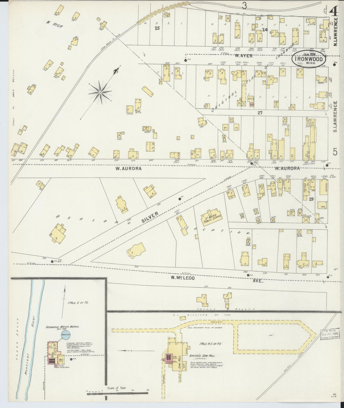 Sanborn Fire Insurance Map from Ironwood, Gogebic County, Michigan (1898), Sheet #0004 - Historic Sanborn Fire Insurance Map Print, vintage old map wall art, antique decor, genealogy gift, Michigan Michigan map