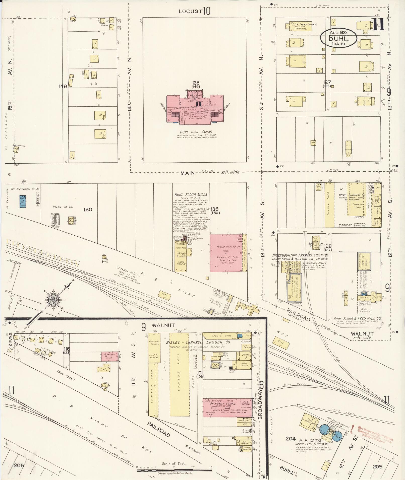 Sanborn Fire Insurance Map from Buhl, Twin Falls County, Idaho (1922), Sheet #0011 - Historic Sanborn Fire Insurance Map Print, vintage old map wall art, antique decor, genealogy gift, Falls Idaho map