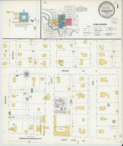 Sanborn Fire Insurance Map from Pawhuska, Osage County, Oklahoma (1907), Sheet #0001 - Complete Map Set gallery image, historic Sanborn map, vintage wall art, Oklahoma Oklahoma