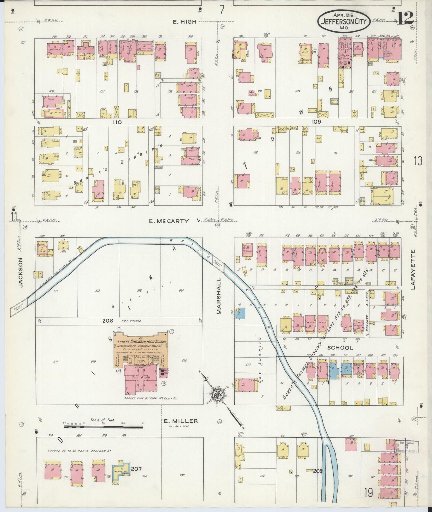 Sanborn Fire Insurance Map from Jefferson City, Cole County, Missouri (1916), Sheet #0012 - Complete Map Set gallery image, historic Sanborn map, vintage wall art, Missouri Missouri
