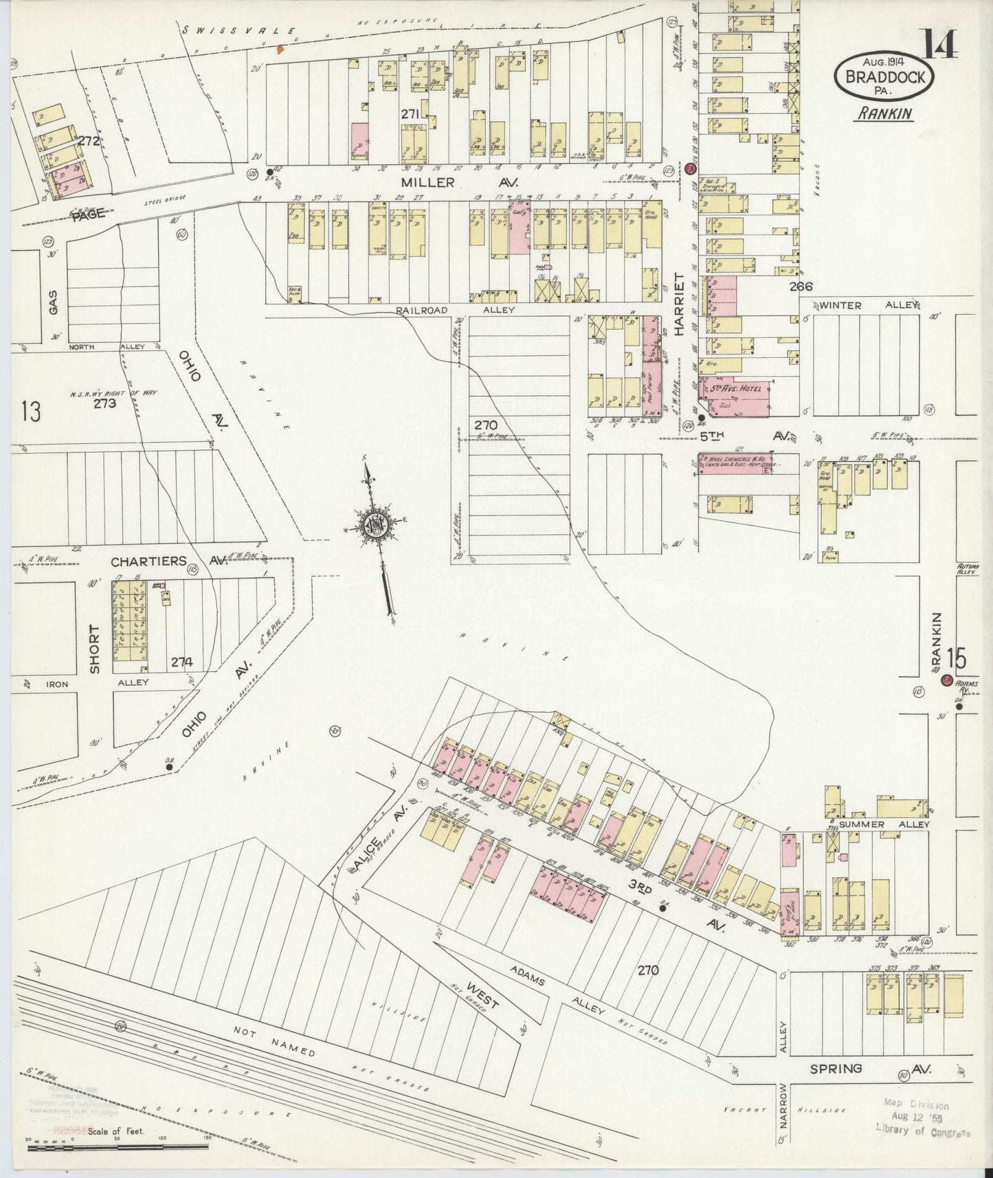 Sanborn Fire Insurance Map from Braddock, Allegheny County, Pennsylvania (1914), Sheet #0014 - Historic Sanborn Fire Insurance Map Print, vintage old map wall art, antique decor, genealogy gift, Pennsylvania Pennsylvania map