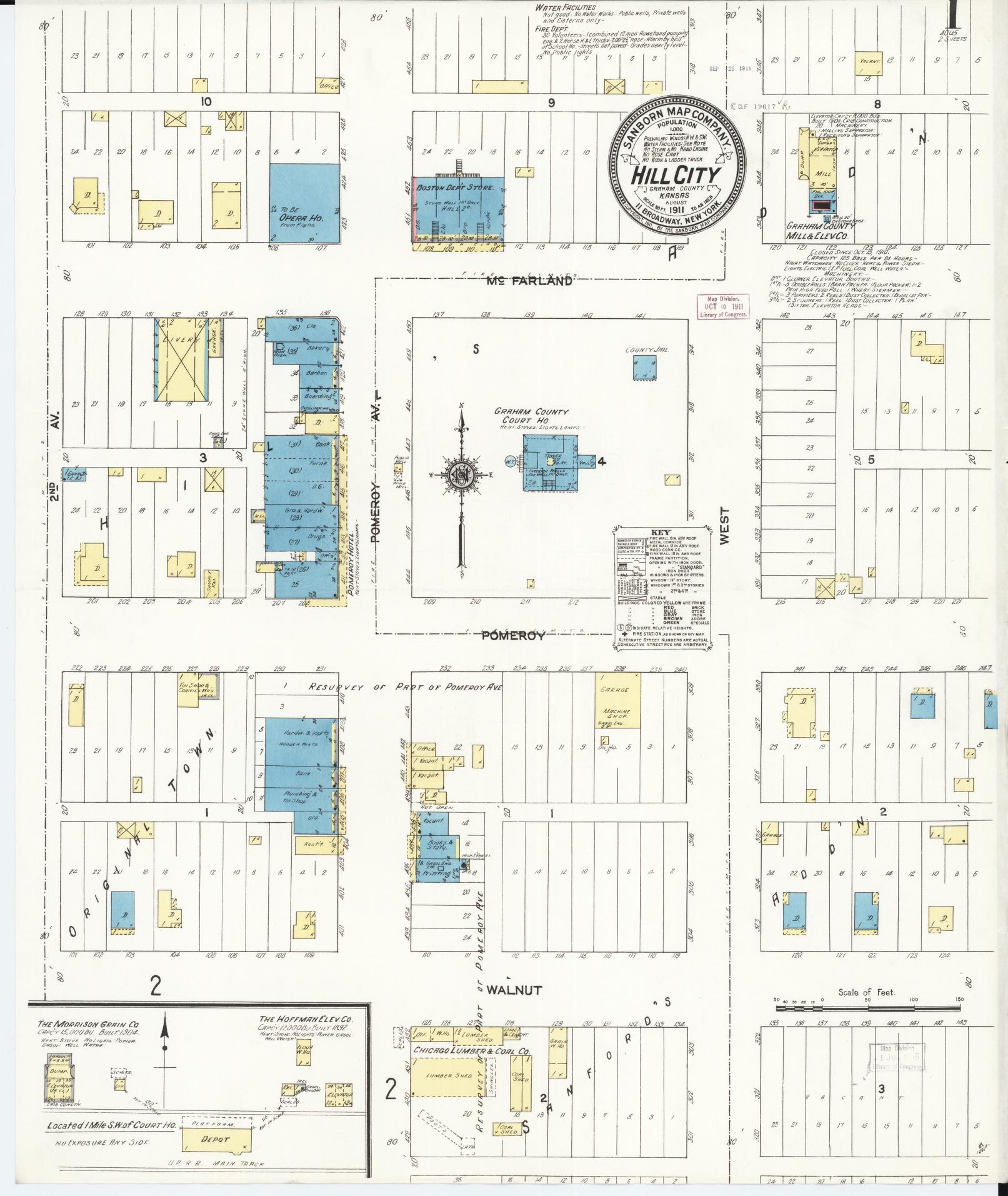 Sanborn Fire Insurance Map from Hill City, Graham County, Kansas (1911), Sheet #0001 - Historic Sanborn Fire Insurance Map Print, vintage old map wall art, antique decor, genealogy gift, Kansas Kansas map