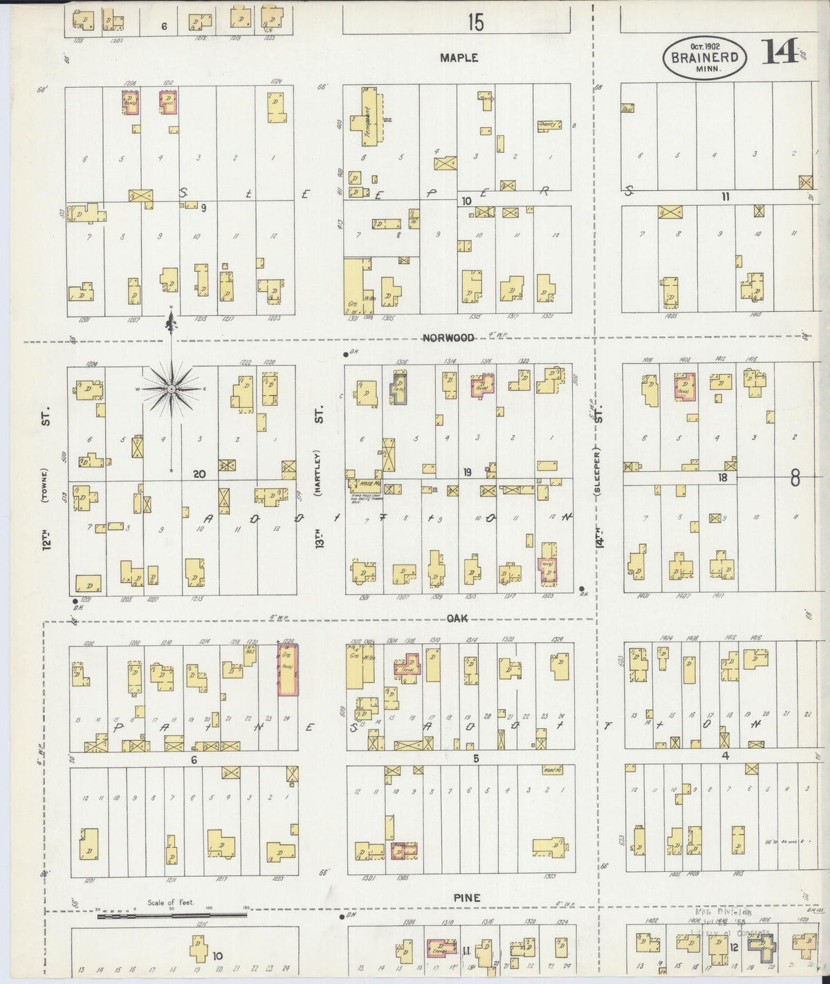 Sanborn Fire Insurance Map from Brainerd, Crow Wing County, Minnesota (1902), Sheet #0014 - Complete Map Set gallery image, historic Sanborn map, vintage wall art, Minnesota Minnesota