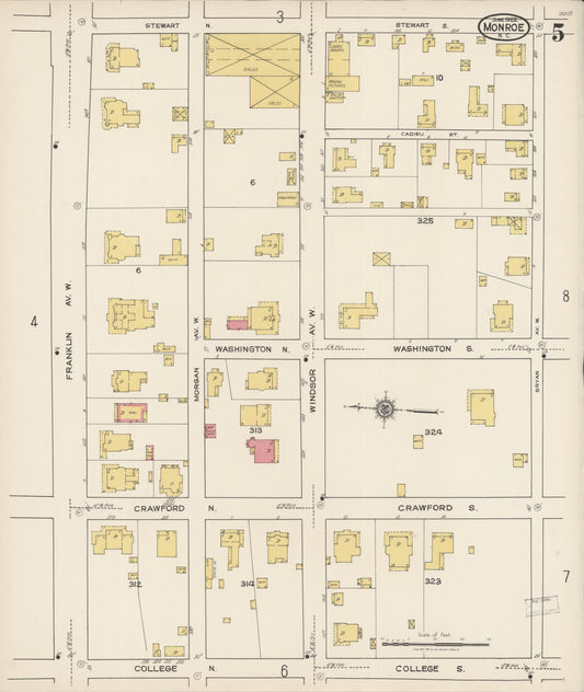 Sanborn Fire Insurance Map from Monroe, Union County, North Carolina (1922), Sheet #0005 - Historic Sanborn Fire Insurance Map Print, vintage old map wall art, antique decor, genealogy gift, North Carolina North Carolina map