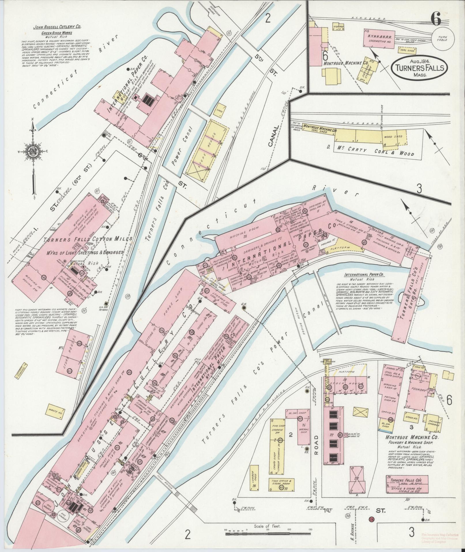 Sanborn Fire Insurance Map from Turners Falls, Franklin County, Massachusetts (1914), Sheet #0006 - Complete Map Set gallery image, historic Sanborn map, vintage wall art, Massachusetts Massachusetts