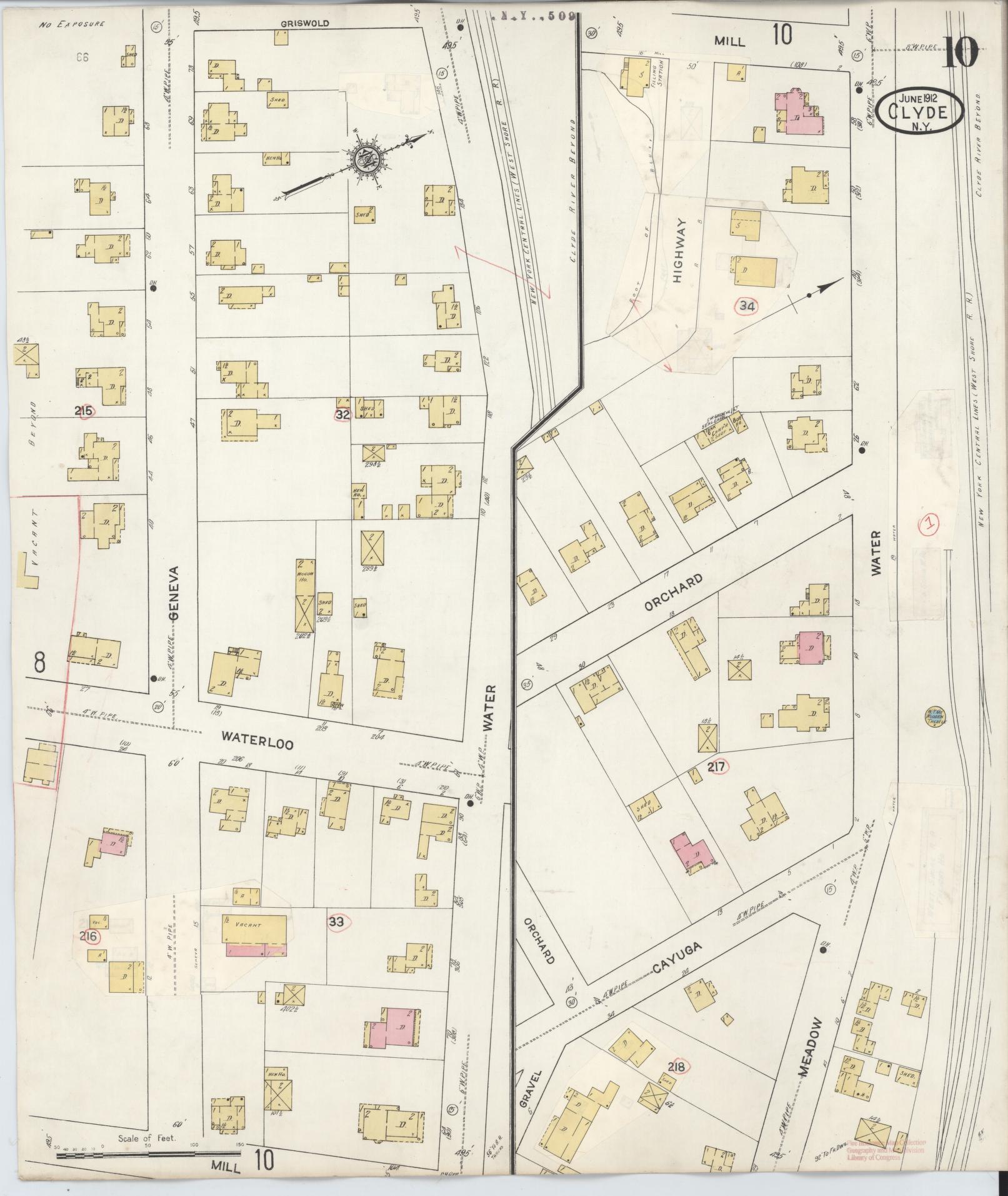 Sanborn Fire Insurance Map from Clyde, Wayne County, New York (1932), Sheet #0010 - Complete Map Set gallery image, historic Sanborn map, vintage wall art, New York New York