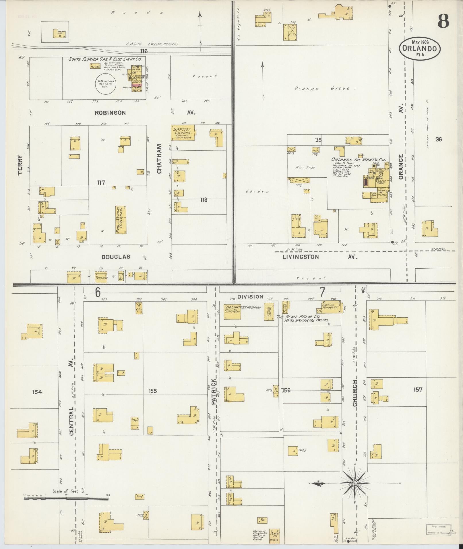 Sanborn Fire Insurance Map from Orlando, Orange County, Florida (1903), Sheet #0008 - Historic Sanborn Fire Insurance Map Print, vintage old map wall art, antique decor, genealogy gift, Florida Florida map