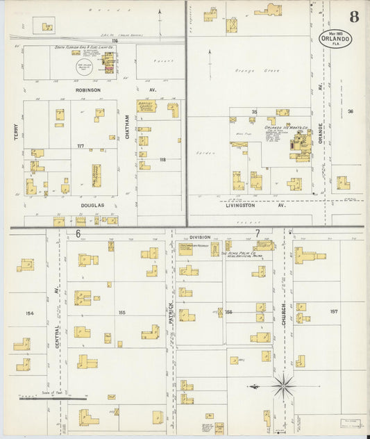 Sanborn Fire Insurance Map from Orlando, Orange County, Florida (1903), Sheet #0008 - Historic Sanborn Fire Insurance Map Print, vintage old map wall art, antique decor, genealogy gift, Florida Florida map