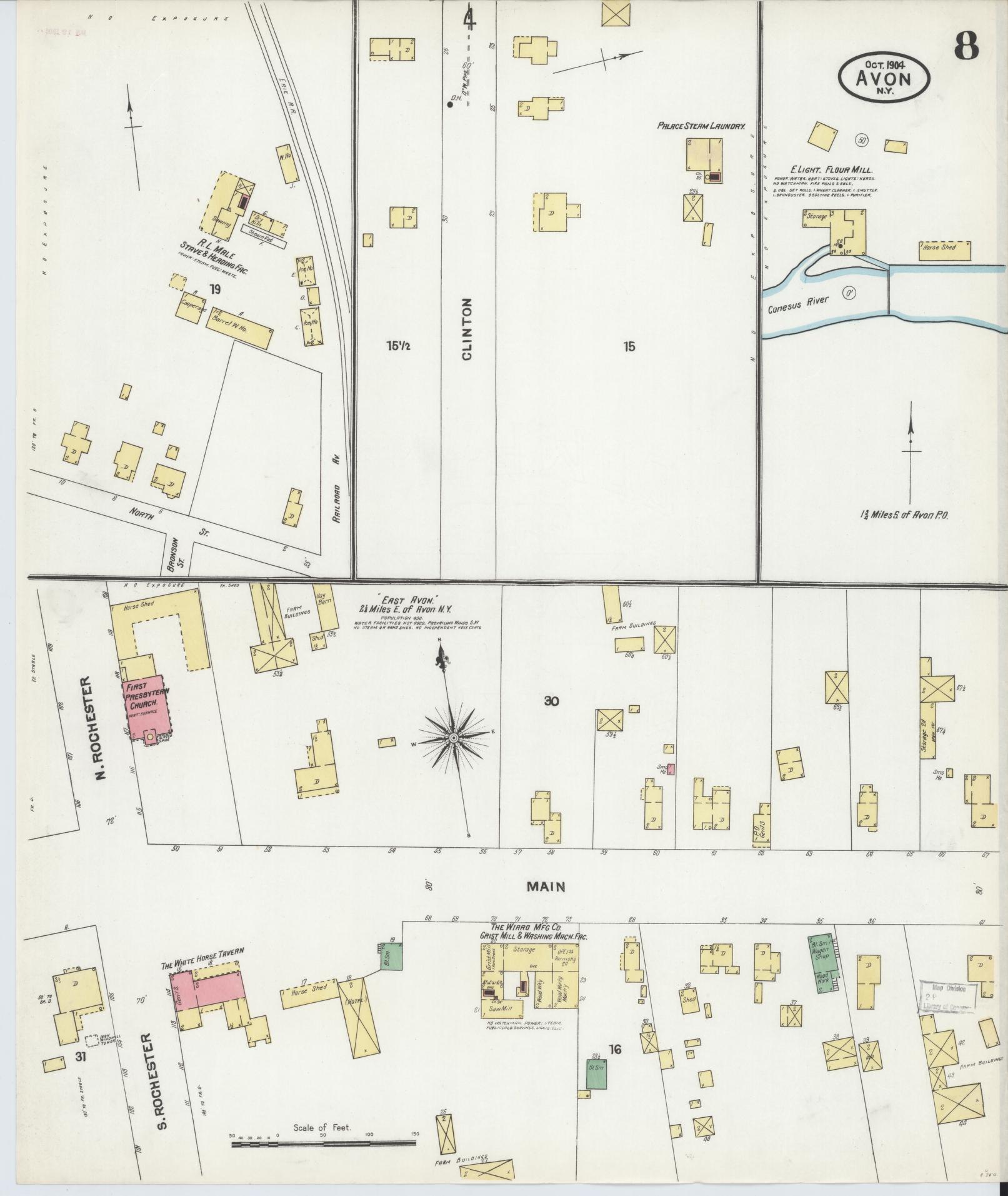 Sanborn Fire Insurance Map from Avon, Livingston County, New York (1904), Sheet #0008 - Historic Sanborn Fire Insurance Map Print, vintage old map wall art, antique decor, genealogy gift, New York New York map