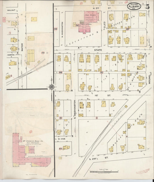 Sanborn Fire Insurance Map from Albany, Delaware County, Indiana (1943), Sheet #0005 - Historic Sanborn Fire Insurance Map Print, vintage old map wall art, antique decor, genealogy gift, Albany Delaware map