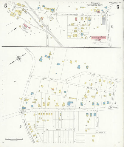 Sanborn Fire Insurance Map from Bryn Athyn, Montgomery County, Pennsylvania (1933), Sheet #0005 - Historic Sanborn Fire Insurance Map Print, vintage old map wall art, antique decor, genealogy gift, Pennsylvania Pennsylvania map